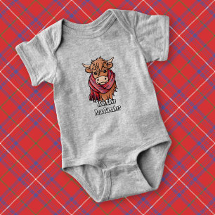 Body Para Bebê Vaca Highland com Rosa Tartan Scarf