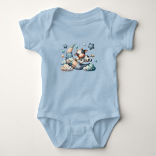 Body Para Bebê Vaca Patchwork Fofa Sobre a Lua com Estrelas