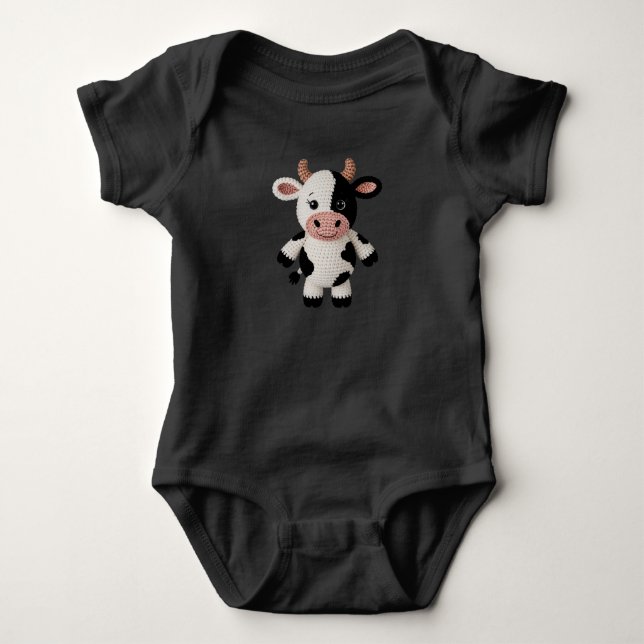 Body Para Bebê Vaca Preta e Branca de Crochê (Frente)