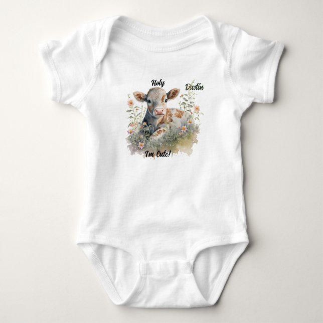 Body Para Bebê "Vaca Sagrada Eu Sou Fofo!" Personalizado  (Frente)