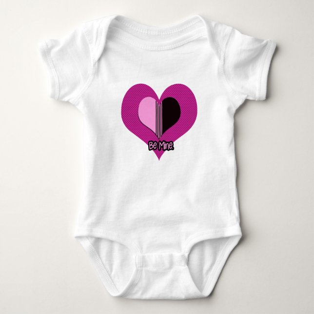 Body Para Bebê Valentine Heart Pink and Black Be Mine (Frente)