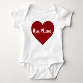 Body Para Bebê Valentines Day Red Glitter Heart with Name Cute