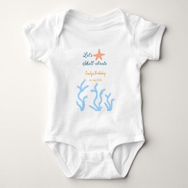 Body Para Bebê Vamos comemorar debaixo do mar aniversário azul  (Frente)