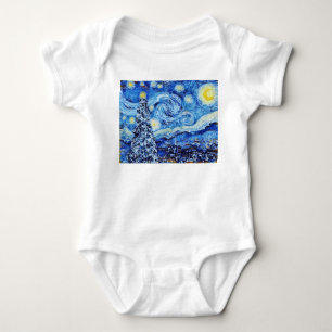Body Para Bebê Van Gogh Starry Night - Árvore Branca de Natal