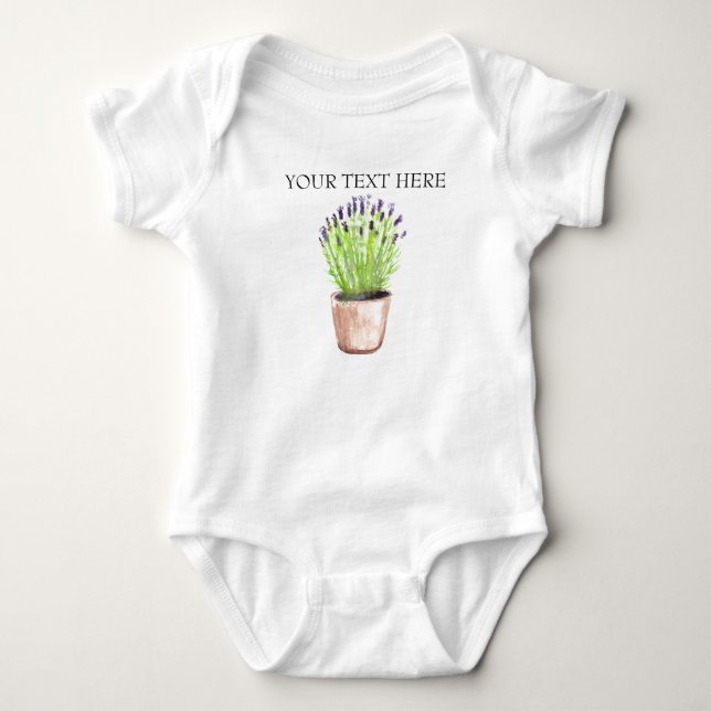 Body Para Bebê Vaso de planta de erva lavanda roxa moderna (Frente)