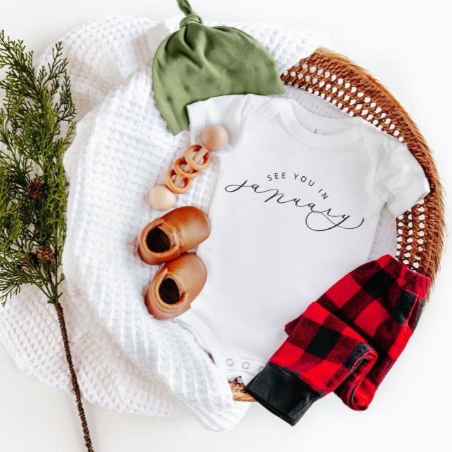 Body Para Bebê Vejo Você No Anúncio De Gravidez De Janeiro (Criador carregado)