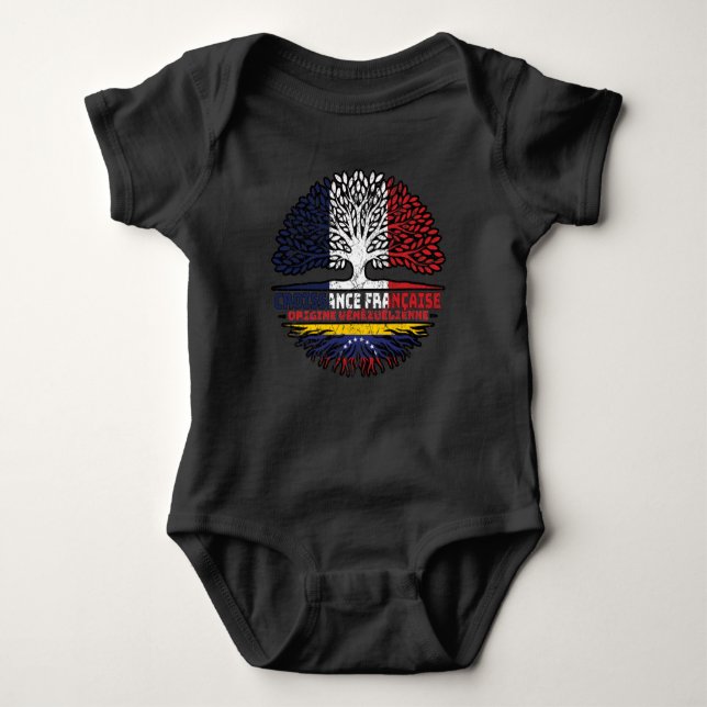 Body Para Bebê Venezuela Bandeira das Raízes da Árvore Francesa V (Frente)