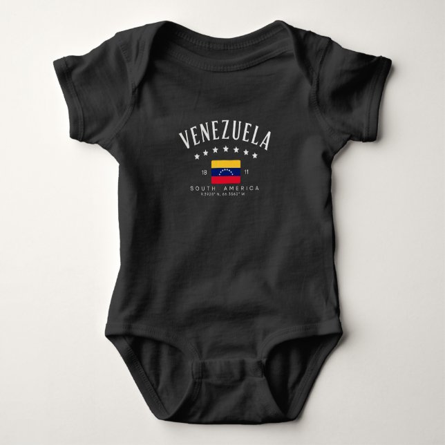 Body Para Bebê Venezuela | Longitude da Bandeira da Venezuela Mod (Frente)