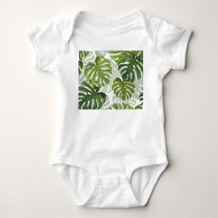 Body Para Bebê Verde Monstera Tropical Watercolor