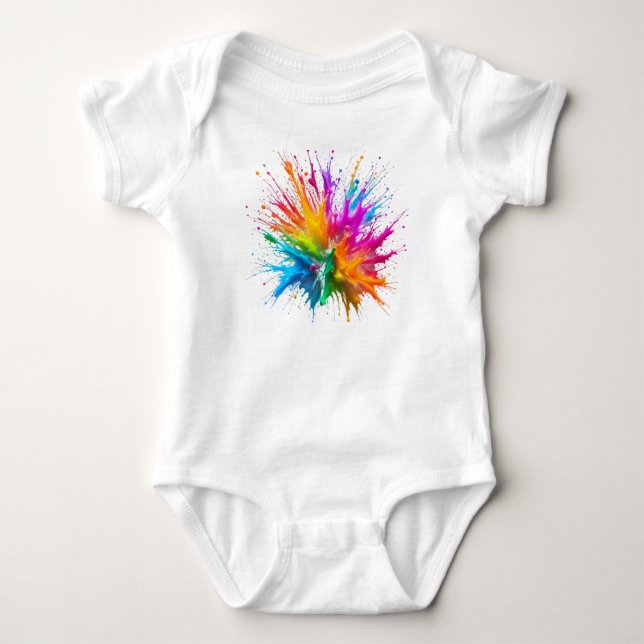 Body Para Bebê Vibrant Rainbow Paint Splatter Explosion (Frente)