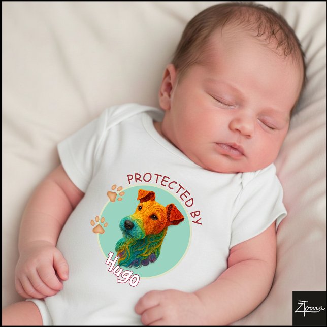 Body Para Bebê Vibrant Swirl Quilled Fox Terrier dog Portrait (Criador carregado)