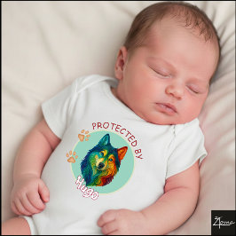 Body Para Bebê Vibrant Swirl Quilled Siberian Husky dog Portrait