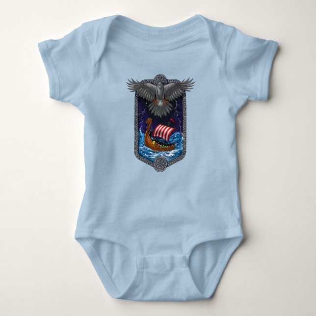 Body Para Bebê Viking Warrior Ship Raven (Frente)