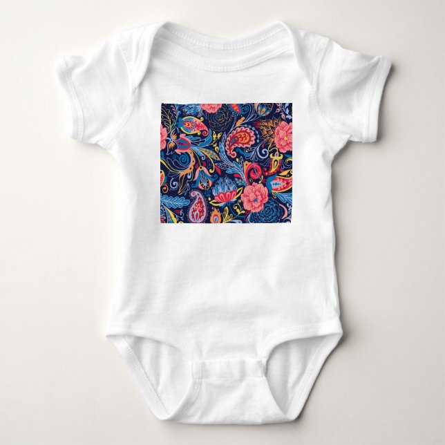 Body Para Bebê Vintage Paisley Seamless Pattern Design (Frente)