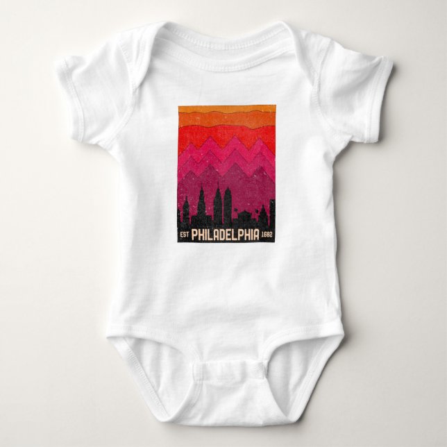 Body Para Bebê Vintage Philadelphia Philly Pennsylvania Skyline (Frente)