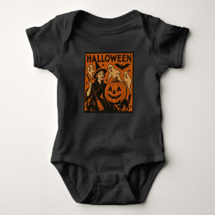 Body Para Bebê Vintage/retro cat, fantasma, abóbora e bruxa