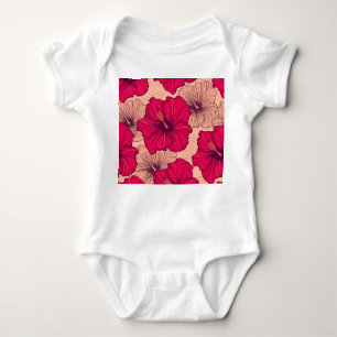 Body Para Bebê Vintagem de Flores de Hibisco Desenhadas à Mão