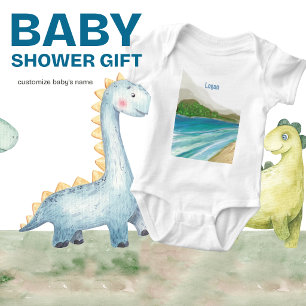 Body Para Bebê Vista do Oceano Abstrato em Aquarela com Nome Pers