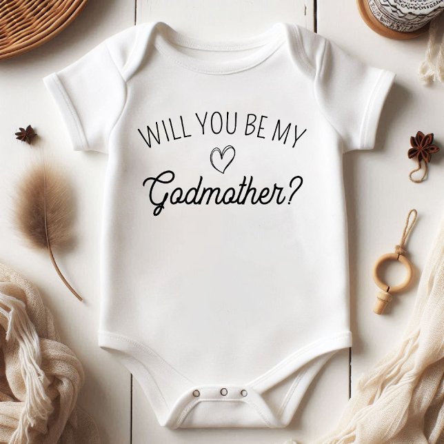 Body Para Bebê Você Será Minha Madrinha? Anúncio de gravidez (Will You Be My Godmother? Pregnancy Announcement Baby Bodysuit)