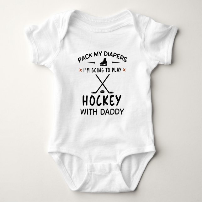 Body Para Bebê Vou Jogar Hóquei com o Papai - Fã de Hóquei   (Frente)