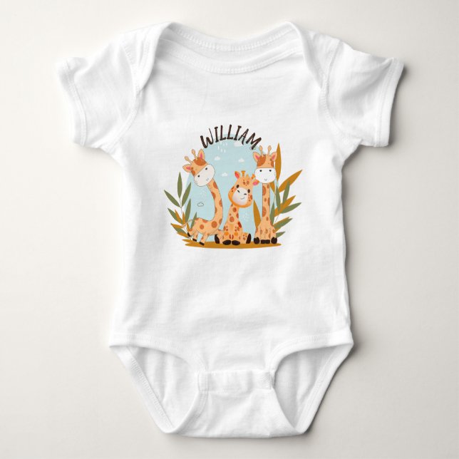 Body Para Bebê Watercolor Baby Giraffe, Safari (Frente)