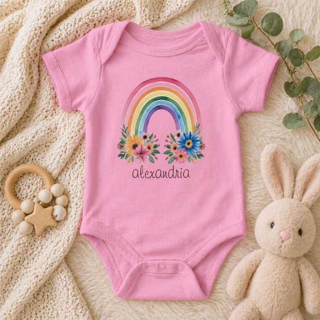 Body Para Bebê Watercolor Boho Floral Rainbow  (Criador carregado)