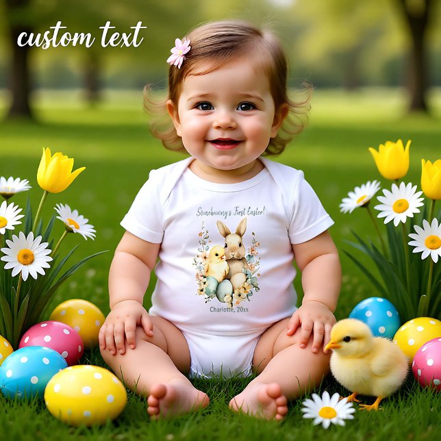 Body Para Bebê Watercolor Customizable 🐇Egg-citing Bunny Romper (Watercolor Customizable 🐇Egg-citing Bunny Romper)