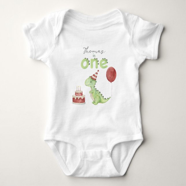 Body Para Bebê Watercolor Dinosaur 1st birthday (Frente)