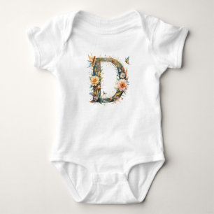 Body Para Bebê Watercolor Greenery Fairies Monograma - Letra D