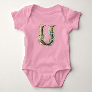 Body Para Bebê Watercolor Greenery Fairies Monograma - Letra U