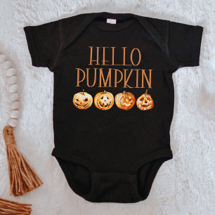 Body Para Bebê Watercolor Hello Pumpkin Halloween Fall Autumn