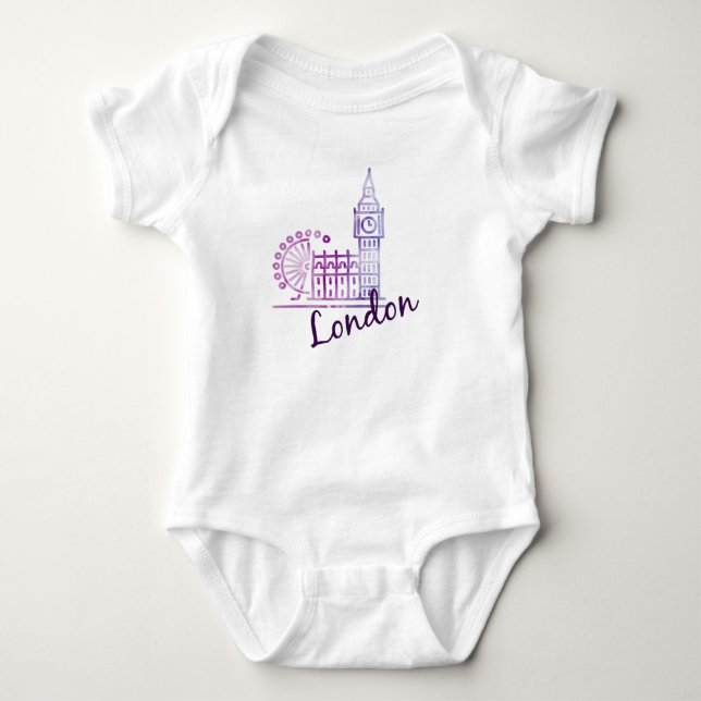 Body Para Bebê Watercolor London, Big Ben (Frente)