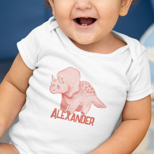 Body Para Bebê Watercolor Triceratops Dinossaur Nome de Crianças