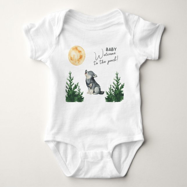 Body Para Bebê Watercolor Wolf Baby Shower  (Frente)