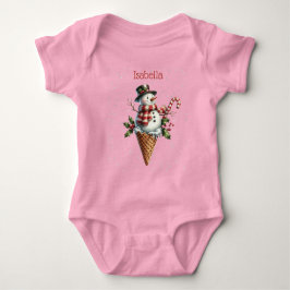 Body Para Bebê Whimsical Personalized Snowman with Candy Cane