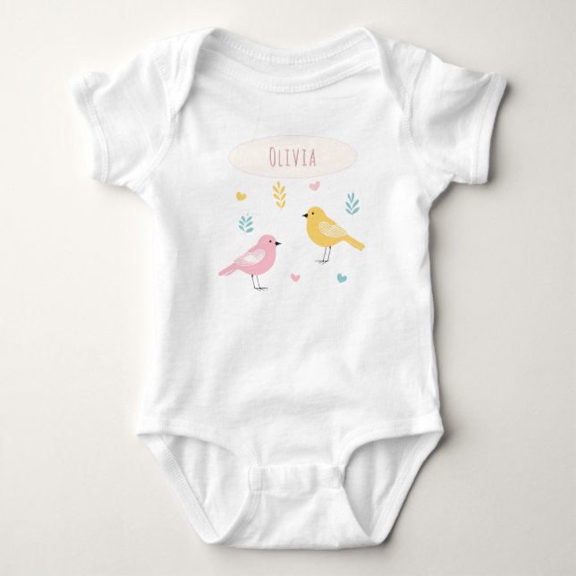 Body Para Bebê Whimsical Scandi Birds Cute Personalized (Frente)