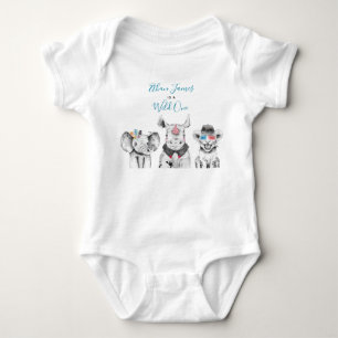Body Para Bebê Wild One Animal Safari Black White Birthday