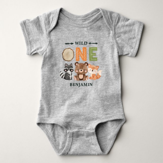 Body Para Bebê WILD ONE First Forest Aniversário Personalizado (Frente)