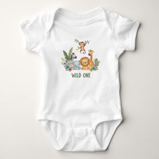Body Para Bebê Wild One - Jungle Animals (Frente)
