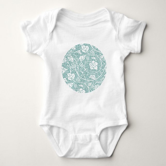 Body Para Bebê William Morris Grape Pattern Teal Turquoise (Frente)
