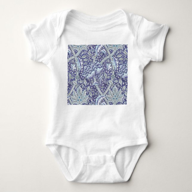 Body Para Bebê William Morris Windrush azul floral flores (Frente)