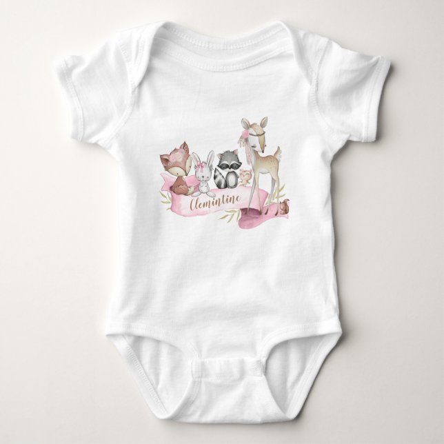 Body Para Bebê Woodland Animal Baby Girl Personalizada (Frente)