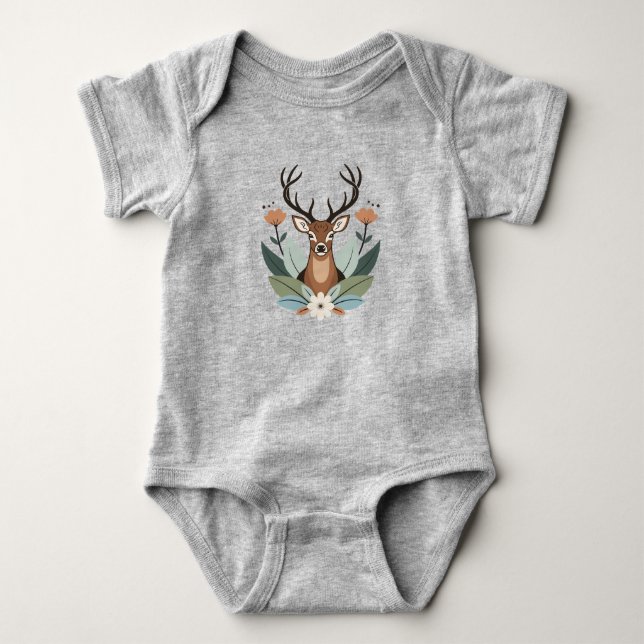 Body Para Bebê Woodland Harmony – Boho Deer Botanical Illustratio (Frente)