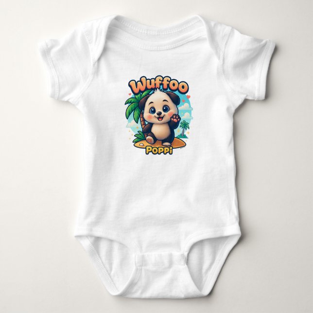 Body Para Bebê Wuffoo Poppi Cute Kawaii Puppy Tropical Island (Frente)