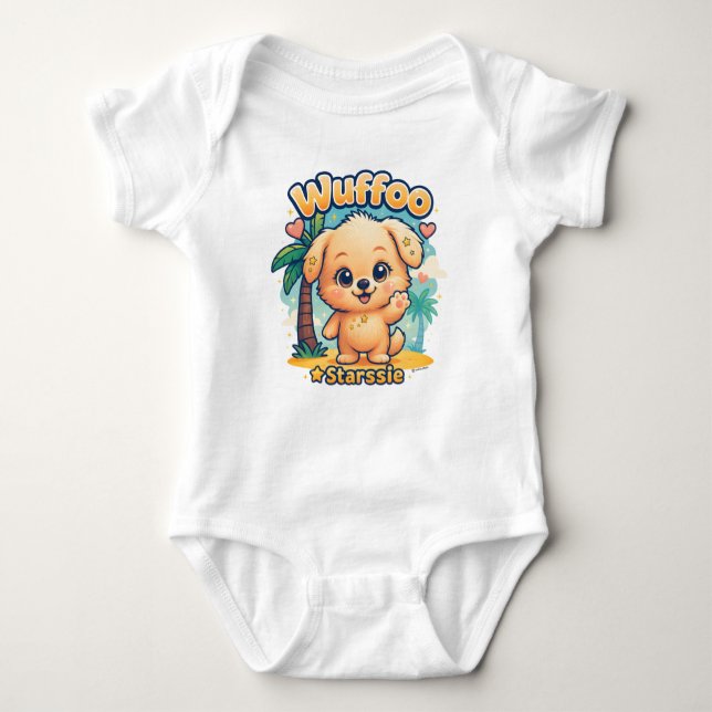 Body Para Bebê Wuffoo Starssie Kawaii Puppy Tropical Island (Frente)