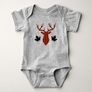 Body Para Bebê Xadrez de Búfalo Vermelho Cervo Buck Folha de Bord