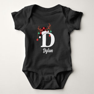 Body Para Bebê Xadrez de Natal da Família Monograma Personalizada