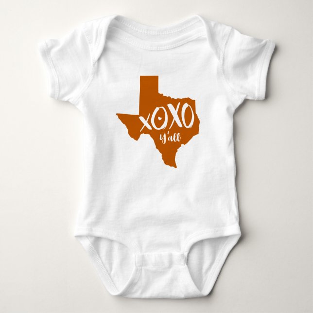 Body Para Bebê XOXO, Y - Forma Estadual Laranja Queimada no Texas (Frente)