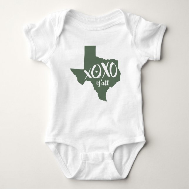 Body Para Bebê XOXO, Y'all - Cactus Green Texas State Shape (Frente)