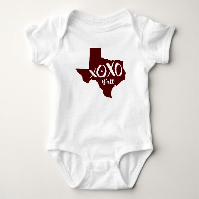 Body Para Bebê XOXO, Y'all - Forma Estadual Maroon Texas (Frente)